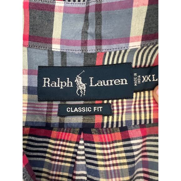 RALPH LAUREN MENS BUTTON DOWN DRESS SHIRT RED WHITE BLUE PLAID CLASSIC FIT XXL - Picture 12 of 12